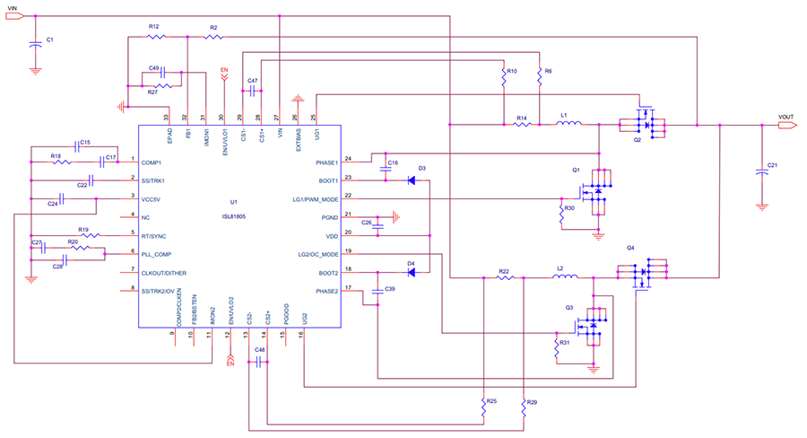 Block Diagram - Renesas Electronics ISL81805EVAL1Z Dual-Phase Synchronous Boost EVB